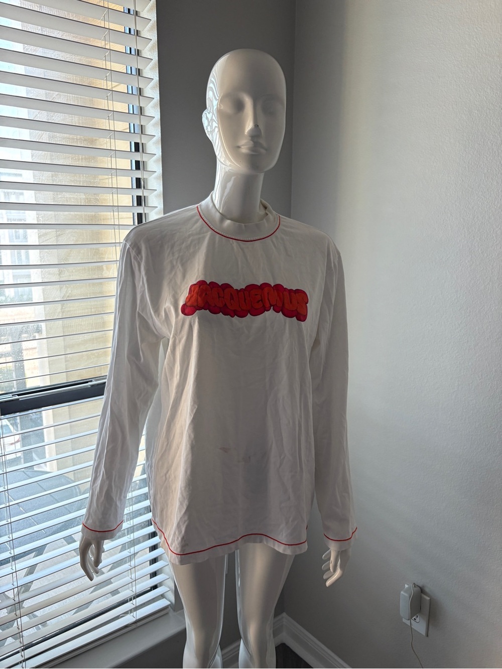 Jacquemus White Long-Sleeve Tee with Red Graphic